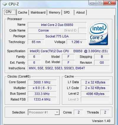 Intel Core 2 Duo E6850 (3GHz, 4Mb, 1333MHz)