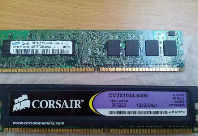 2 планки DDR2 по 1gb Samsung и Corsair
