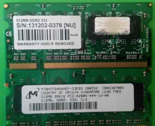 2 планки памяти по 512Мб DDR2 533