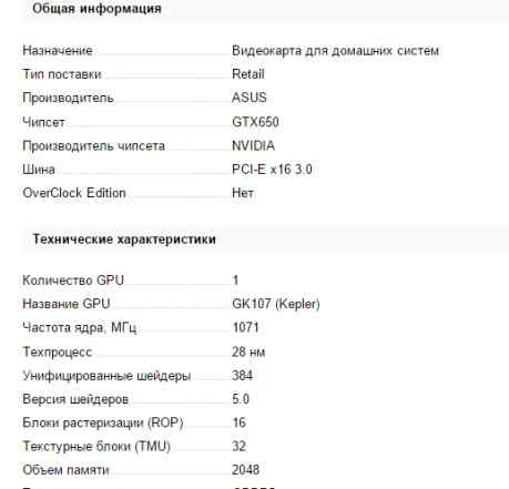 Видеокарта Asus GeForce GTX 650 Москва