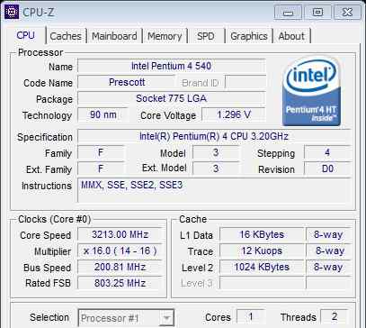 Intel Pentium 4 540 Prescott (3200MHz, LGA775)