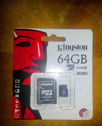 Карта памяти micro sdhc 64Gb Kingston c адаптером