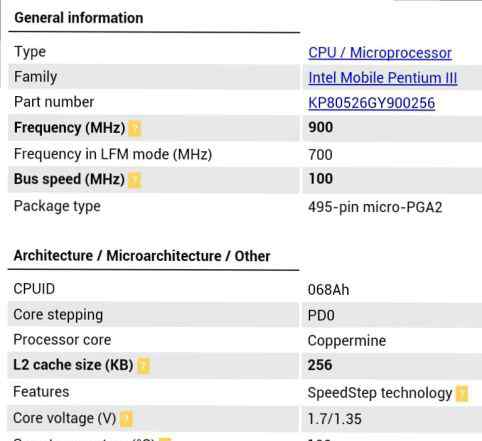Intel Pentium 3 mobile 900Mhz SL53T