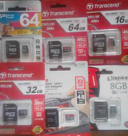MicroSD и SD до 128 Гб, картридеры, флэшки (новые)