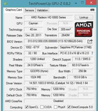 Sapphire Radeon HD 6930 1Gb gddr5