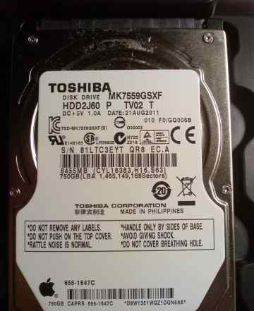 Toshiba 750 GB, 2.5" (MK7559gsxf) для MacBook Pro