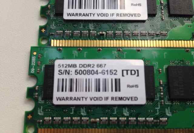 Два модуля dimm памяти DDR2 по 512 мб