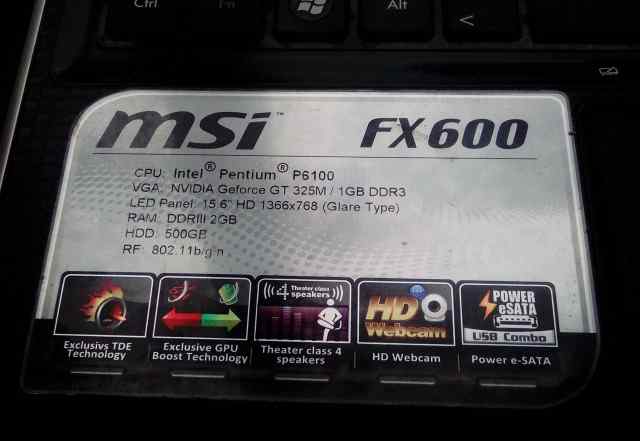 Продаю ноутбук Msi fx 600