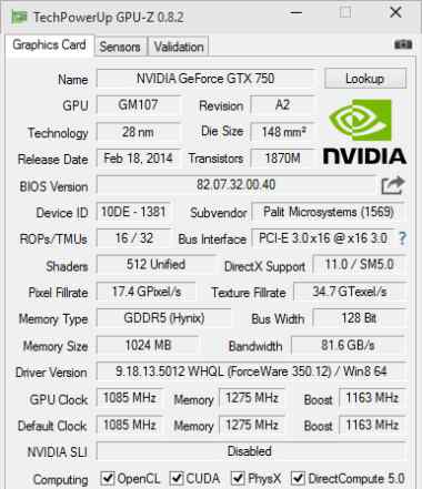 Palit Geforce GTX750 StormX OC 1Gb